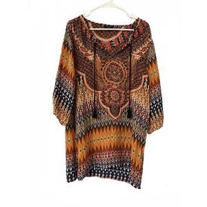 Tolani Silk Tunic Dress with Colorful Geometric Pattern